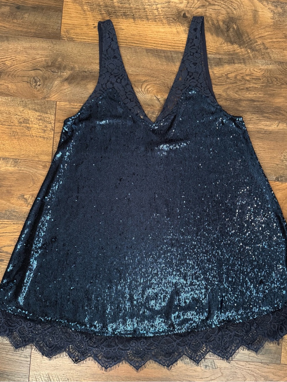 Free People Navy Sequin Lace V-Neck Tunic/Dress NWT Sz M